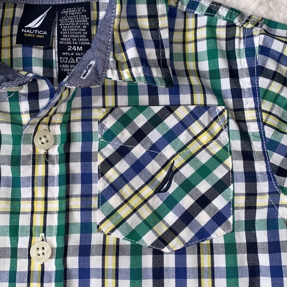 Nautica 24M Button Down Shirt EUC Blue Green Yellow - Picture 3 of 10